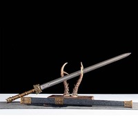 Épée chinoise vintage 1065CS faite à la main, poignée sculptée en forme de bête, fourreau à motif noir