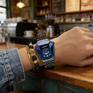 Minimalist Men's <strong>Watch</strong> &amp; Bracelet Kit | <strong>Black</strong> Dial Quartz <strong>Watch</strong> + 2 Stylish Bracelets Gift <strong>Set</strong> for Him - Product Image 4