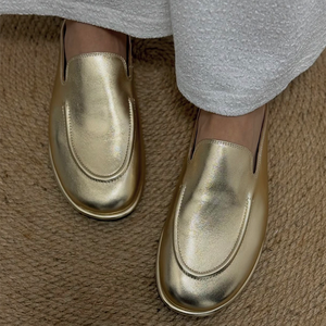 Gold Metallic Luster Sheepskin slippers with <b>Soft</b> Soles and Comfortable Flat <b>Shoes</b> for Spring and Summer - Product Image 3