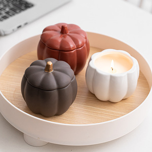 Bol en céramique style européen et américain en forme de citrouille, décoration d'intérieur, porte-bougie, lanternes, idée cadeau, ustensiles en verre de Noël, ornements - Product Image 1