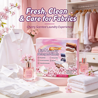 Feuilles de lessive 5-en-1 parfum cerise, nettoyage 15 fois plus efficace, parfum intense pour le lavage des vêtements