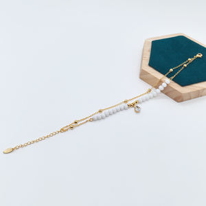 Bijoux en cuivre plaqué or 18 carats pour femmes bracelet de cheville en zircon Double couche mode chapelet blanc bracelet de cheville cadeau filles - Product Image 6