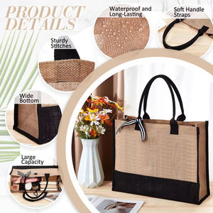 도매 저렴한 맞춤형 로고 레터 친환경 방수 재사용 가능한 선물 가방 초대형 주트 린넨 토트백 여행용 - Product Image 2