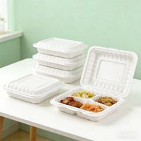 Contenant alimentaire jetable MFPP, écologique, de qualité alimentaire, blanc, à charnière avec couvercle, anti-fuite, compatible micro-ondes, empilable