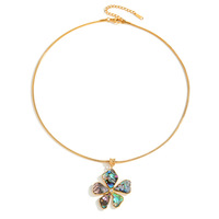 Ensemble de bijoux polyvalent en acier inoxydable et or 18 carats avec collier fleur en nacre, bracelet, boucles d'oreilles et bague pour femme