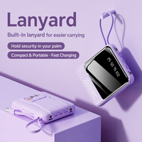 Mini batterie externe portable 10W à charge rapide avec câble intégré, lumière LED, logo personnalisé, cadeau promotionnel