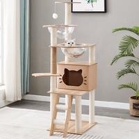 Grande tour d'escalade pour chat en bois avec cinq plateformes, griffoir en sisal intégré, facile à assembler, emballage en carton, maisonnette haute pour chat