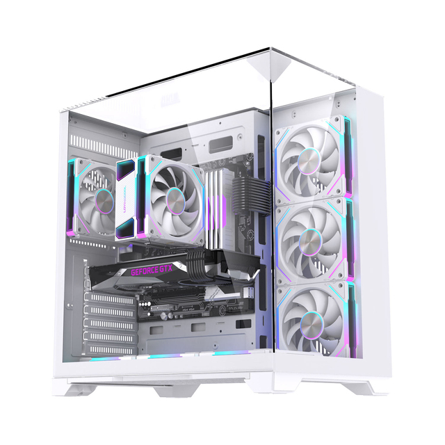 Gaming PC Case with 4 RGB Fans ATX Mid Tower Aluminum Alloy 7-Fan Support Tempered Glass High Airflow Desktop Case