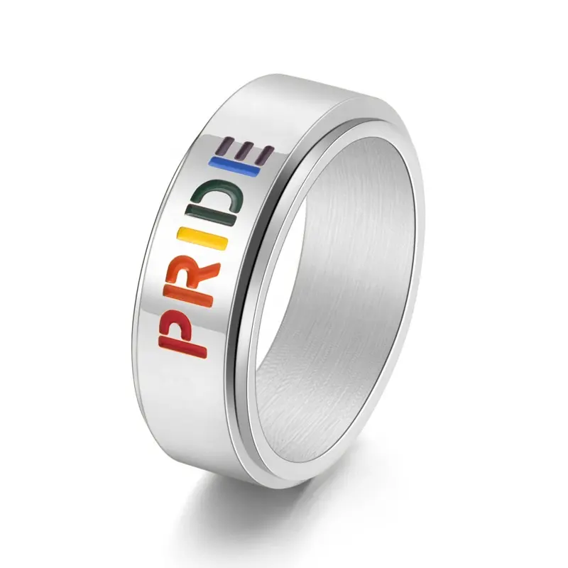 خاتم فولاذ مقاوم للصدأ متعدد الألوان, خاتم فولاذ مقاوم للصدأ متعدد الألوان بألوان قوس قزح ، قابل للدوران ، مجوهرات المثليين ، إكسسوارات المثليين ، مجوهرات LGBT