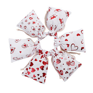 Bolsas de Algodón con Diseño de Corazón Estampado para Recuerdos de Boda, Bolsas de Muselina de Algodón de 13*18cm, Bolsa de Regalo de Lino y Algodón para el Día de San Valentín - Product Image 2
