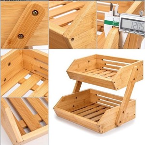 <b>Bamboo</b> Double Layer Fruit <b>Basket</b> 30x25x26.5cm Stackable Desktop Storage Rack Kitchen Drain Shelf - Product Image 4