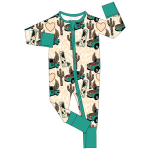 ชุดรอมเปอร์แขนยาวผ้าไผ่พิมพ์ลายตามสั่งสำหรับเด็กทารก ชุดนอนเด็กชายเด็กหญิงแบบมีที่พับแขนและปิดเท้า - Product Image 4