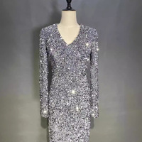 Robes de soirée formelles en sequins argentés, manches longues, style sirène, robe de bal, robes de cérémonie pour femmes arabes de Dubaï