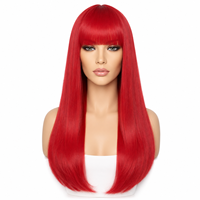 SUKRI Perruque rouge longue et droite avec frange pour femme, aspect naturel, cheveux synthétiques résistants à la chaleur, pour usage quotidien, fête, cosplay, 22 pouces
