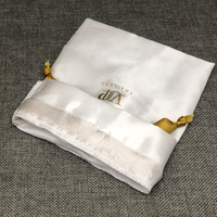 Sac à cordon en satin blanc or avec logo personnalisé, pochette en soie de luxe pour le rangement de bijoux et cadeaux