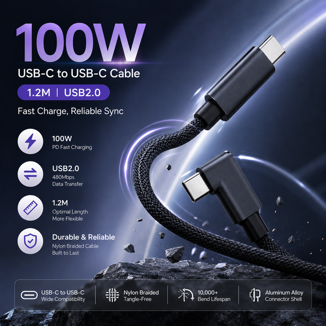 1.2M Right Angle USB C Cable 100W PD Fast Charging 5A USB 2.0 Type C to C Data Cable Custom Logo OEM ODM Factory Wholesale China