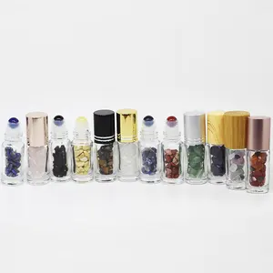 5ML Glass Essential Oil Perfume Bottles Natural Stone Roller Ball Crystal Chips Bamboo Lids/Silver lids/Wood grain lids