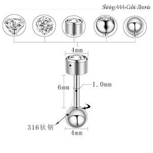 Boucles d'oreilles en acier inoxydable avec zircon, design géométrique 1,2x6mm, pour piercing, bijoux de mode - Product Image 2