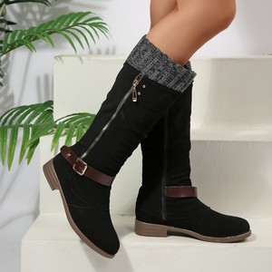 Botas vaqueras de mujer OEM/DOM, de gamuza, hasta la rodilla, estilo western, tacón plano, cómodas, impermeables, con diseño sólido y flexibles. - Product Image 4