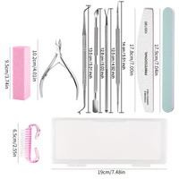 Kit de Cuidado de Belleza de 12 Piezas, Juego de Limas de Uñas, Bloque Pulidor, Cepillo, Empujador de Cutículas de Acero Inoxidable, Cortaúñas, Herramientas de Manicura con Caja