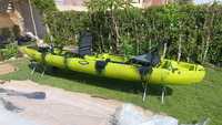 Kayak de pêche à pédales pour 2 personnes, 14 pieds, à une seule pédale, coque en PE, pliable, léger, écologique, pour la navigation en eaux vives et en mer