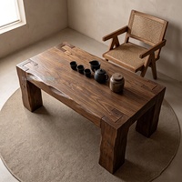 Table basse en bois massif de style Wabi-sabi, vintage, vieilli, d'inspiration zen, avec assemblage à mortaise et tenon, pour maison d'hôtes, en bois de Chine
