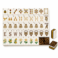 Tuiles de Mahjong en acrylique à quatre couches, dos imprimé léopard, 166 tuiles, motifs Coccinelle et Arbre, vente en gros personnalisée, produit phare
