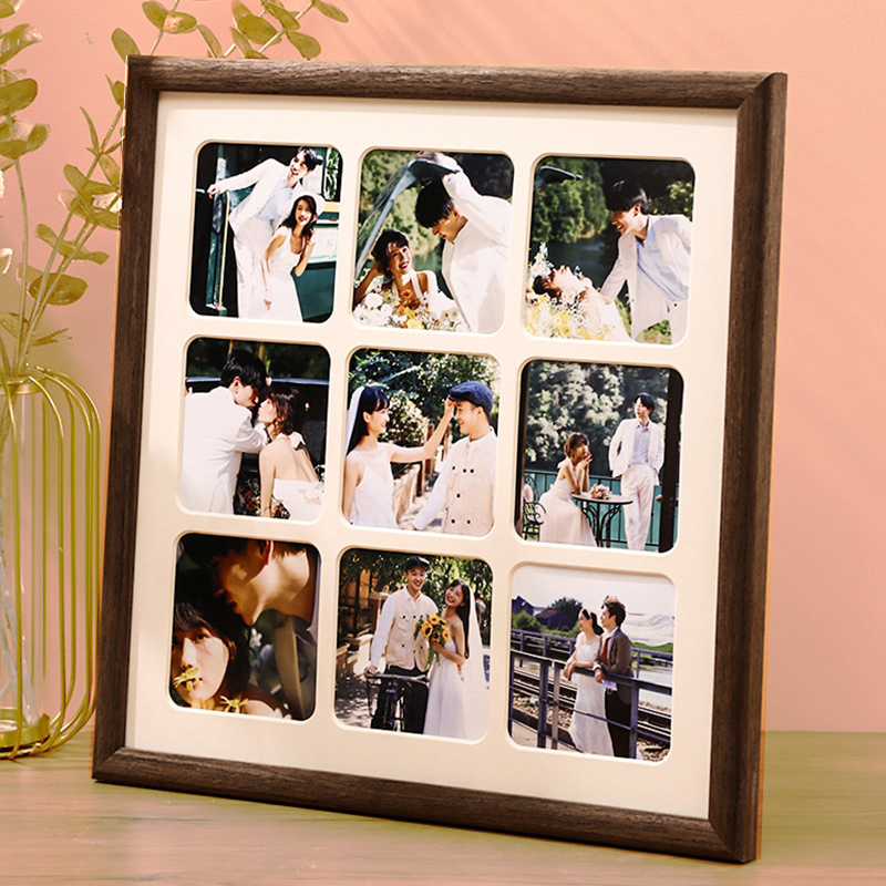 Wholesale creative Nine Photos Picture wood Frame custom card paper framed wedding life record photos hanging on the wall table