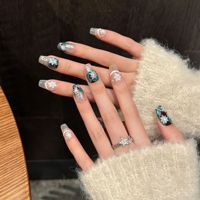Ongles à presser faits main haut de gamme style rétro color block français, motifs ciel étoilé, formes carrées/en C/en tube, 5,0 cm, pour nail art