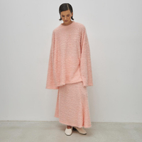 Pyjamas en tricot rose pelucheux vêtements de détente jupe et haut pour femmes décontractés deux pièces automne hiver ensembles de vêtements pour femmes