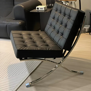 Sillón <span class=keywords><strong>Barcelona</strong></span> Individual, Sillón <span class=keywords><strong>de</strong></span> Ocio Nórdico Simple, Sillón <span class=keywords><strong>de</strong></span> Diseño con Brazos Metálicos para Sala <span class=keywords><strong>de</strong></span> Estar, Hotel o Habitación Modelo, Tapizado <span class=keywords><strong>en</strong></span> Cuero o Tela - Product Image 3