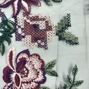B-487 100% nylon fleur style coloré bohème point de croix broderie tissu pour robe