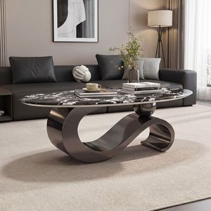Nuovo Tavolino <span class=keywords><strong>da</strong></span> Caffè Ovale in Marmo a Forma di Nota Musicale, Tavolino Laterale Moderno di Lusso per Soggiorno, Arredamento Casa Ecologico - Product Image 4