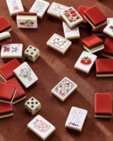 Mahjong américain botanique Red Tomato 160 pièces, en acrylique triple couche rouge, vert et blanc, motif floral et lignes artistiques, cadeau