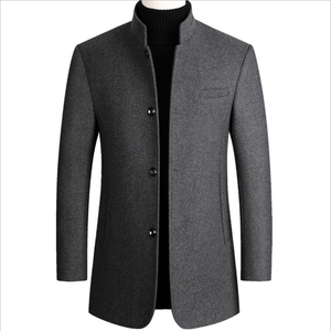 <b>Men</b> Autumn Winter Zhongshan <b>Suit</b> Stand Collar Solid Color Casual Breathable Knitted Dyed Middle Aged Woolen Jacket Single - Product Image 6