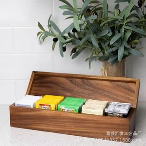 Caja de almacenamiento de bolsitas de té de madera maciza, compartimento rectangular dividido para el hogar, oficina, sala de té - Product Image 1