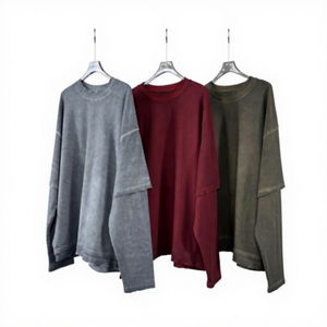 Sweat-shirt en tricot à col rond surdimensionné pour homme, manches longues, couleur unie, vêtement d'automne, 100% coton, coupe classique - Product Image 1