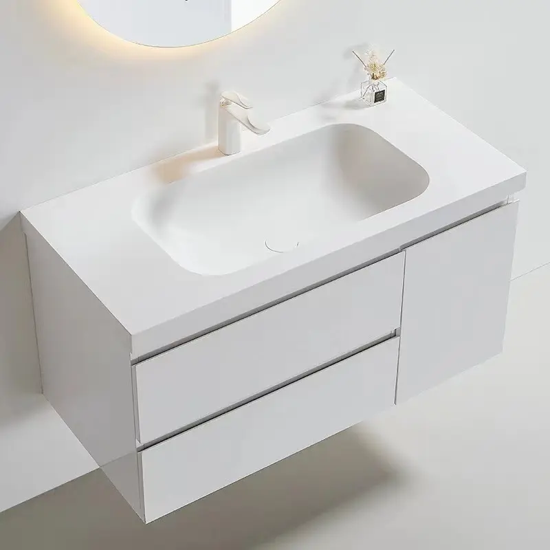 Wiselink Lavabo blanc de luxe moderne Lavabo de comptoir éviers en pierre artificielle mate salle de bains bassin de lavage du visage