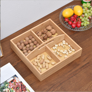 Bamboo Wood Dried Fruit Box 4 Compartment Rectangular <b>Storage</b> <b>Tray</b> Multifunction Candy Snack Organizer - Product Image 1