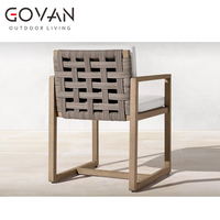 Fauteuil en bois de teck de style nordique moderne avec accoudoirs en corde, pour extérieur, jardin, patio, hôtel, salle à manger, confortable et durable