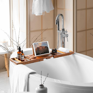 <span class=keywords><strong>Plateau</strong></span> de bain <span class=keywords><strong>en</strong></span> <span class=keywords><strong>teck</strong></span> à largeur réglable avec porte-vin, support <span class=keywords><strong>pour</strong></span> tablette/téléphone/livre, anti-éclaboussures <span class=keywords><strong>pour</strong></span> le bain, naturel - Product Image 2