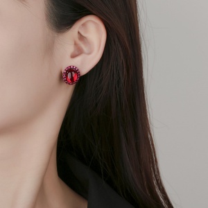 High Quality Jewelry Eco-friendly Copper <b>Black</b> Gold Plated Oval Cut 10*12mm Red Cubic Zirconia Personalized <b>Earrings</b> for Women - Product Image 6