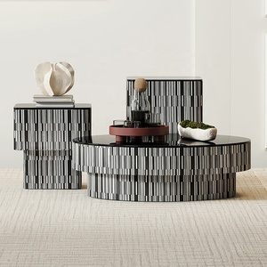 Modern Simple Creative Round Square Coffee <strong>Table</strong> Combination Living Room <strong>Small</strong> Apartment <strong>Black</strong> Glass Round Coffee <strong>Table</strong> - Product Image 2