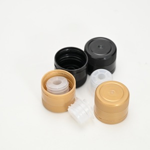 Bouchon à vis en plastique noir et or anti-fuite avec garantie inviolable pour bouteilles de vin, de sauce et d'huile en verre - Product Image 1
