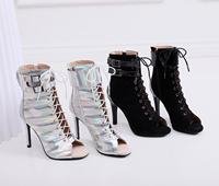 Chaussures de danse à talons hauts argentées, chaussures de danse de salon, jazz, tango, bottes de danse à bout ouvert, talons aiguilles, chaussures de soirée pour femmes