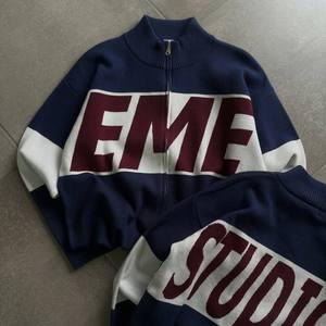 Sudaderas con Cierre para Hombre, Personalizadas al por Mayor, de Alta Calidad, Tejidas en Algodón, Retro, con Bloques de Color y Estampado de Letras Universitarias - Product Image 3