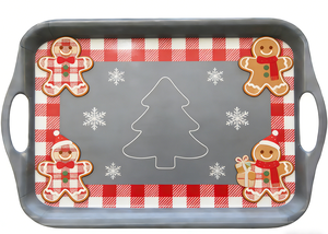 Bandeja de melamina <span class=keywords><strong>para</strong></span> aperitivos de 14 x 9.7 pulgadas con diseño navideño a cuadros y <span class=keywords><strong>hombre</strong></span> de jengibre, ligera con asas recortadas - Product Image 3