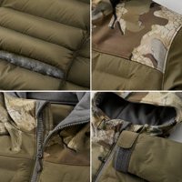 Blouson bomber hybride tactique robuste pour homme, coupe ajustée, matelassé, coupe-vent et imperméable, avec capuche et blocs de couleur, style streetwear