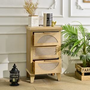 Table de chevet en bois massif de style rustique avec 3 tiroirs pour chambre d'appartement - Product Image 3