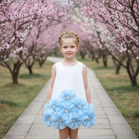 Robe de Princesse pour Enfants, Robe de Soirée Illusion Tendance pour Fille, Robe de Bal Formelle sans Manches avec Col et Appliques Florales 3D